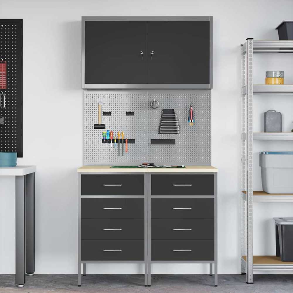 Darbo spinta 5 pcs Juoda Inžinerinė mediena ir plienas