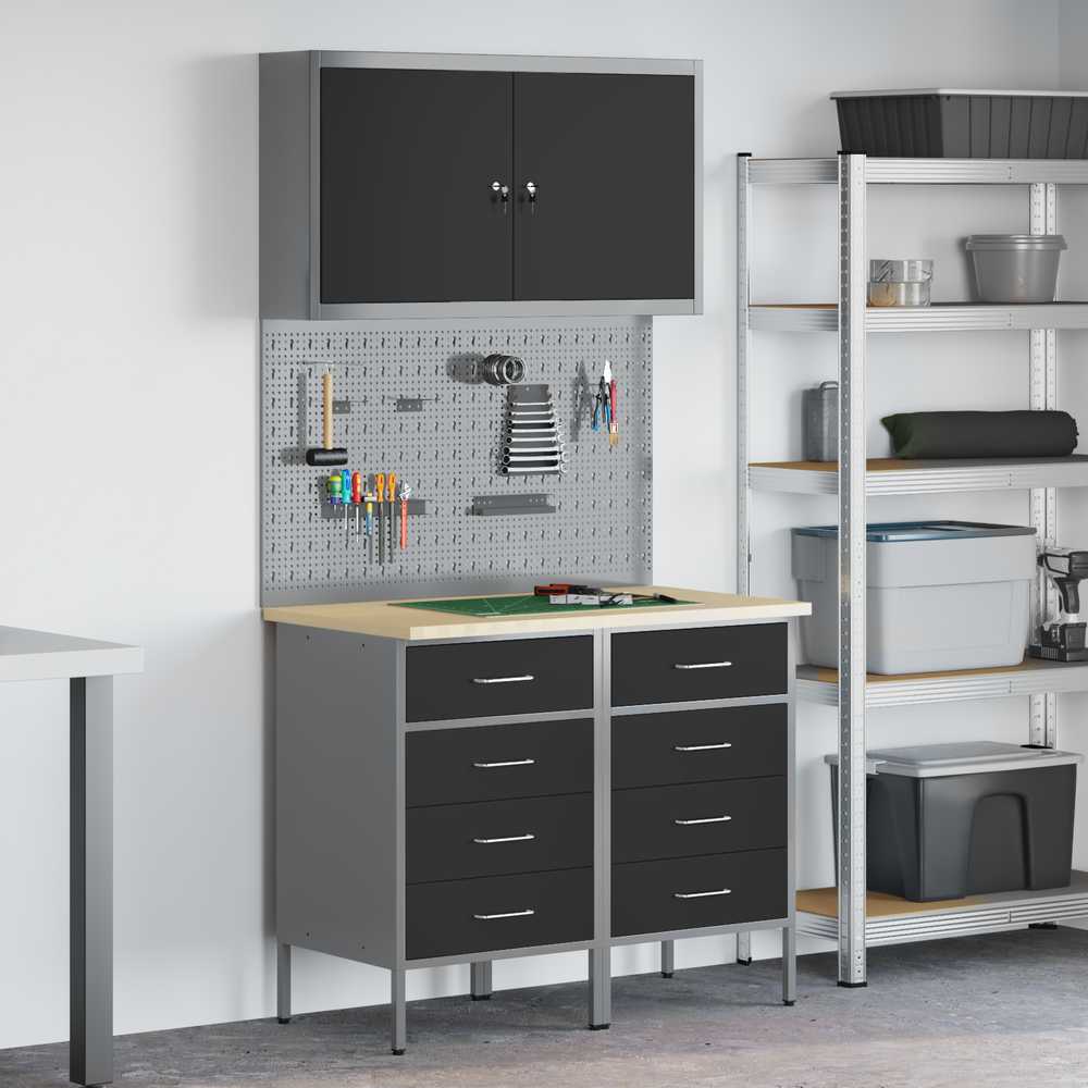 Darbo spinta 5 pcs Juoda Inžinerinė mediena ir plienas