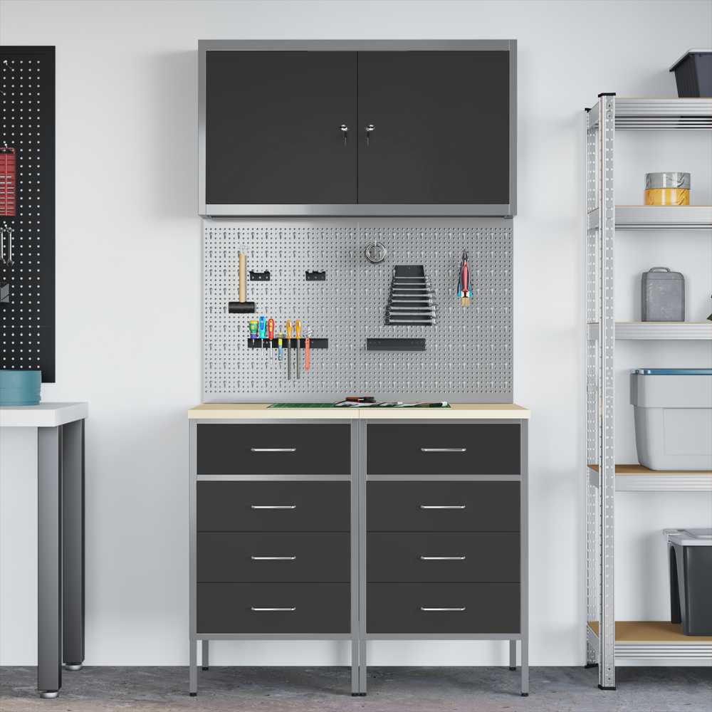 Darbo spinta 5 pcs Juoda Inžinerinė mediena ir plienas