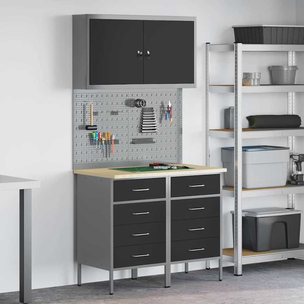 Darbo spinta 5 pcs Juoda Inžinerinė mediena ir plienas