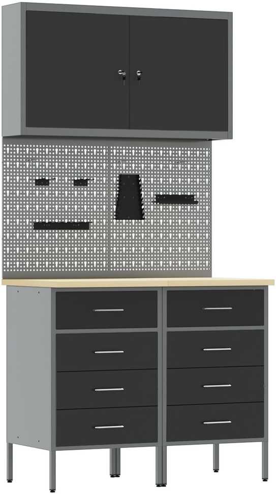 Darbo spinta 5 pcs Juoda Inžinerinė mediena ir plienas