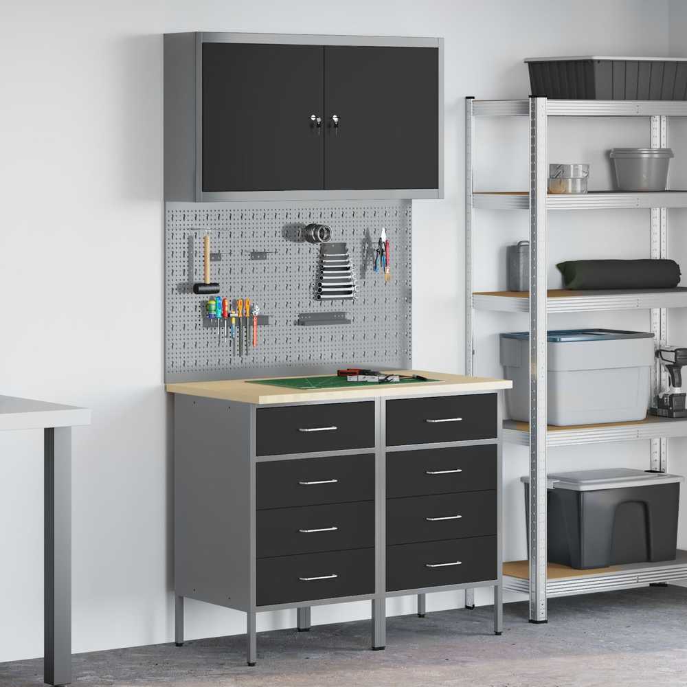 Darbo spinta 5 pcs Juoda Inžinerinė mediena ir plienas