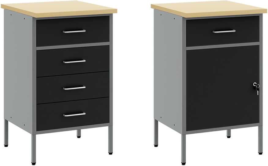 Darbo spinta 5 pcs Juoda Inžinerinė mediena ir plienas
