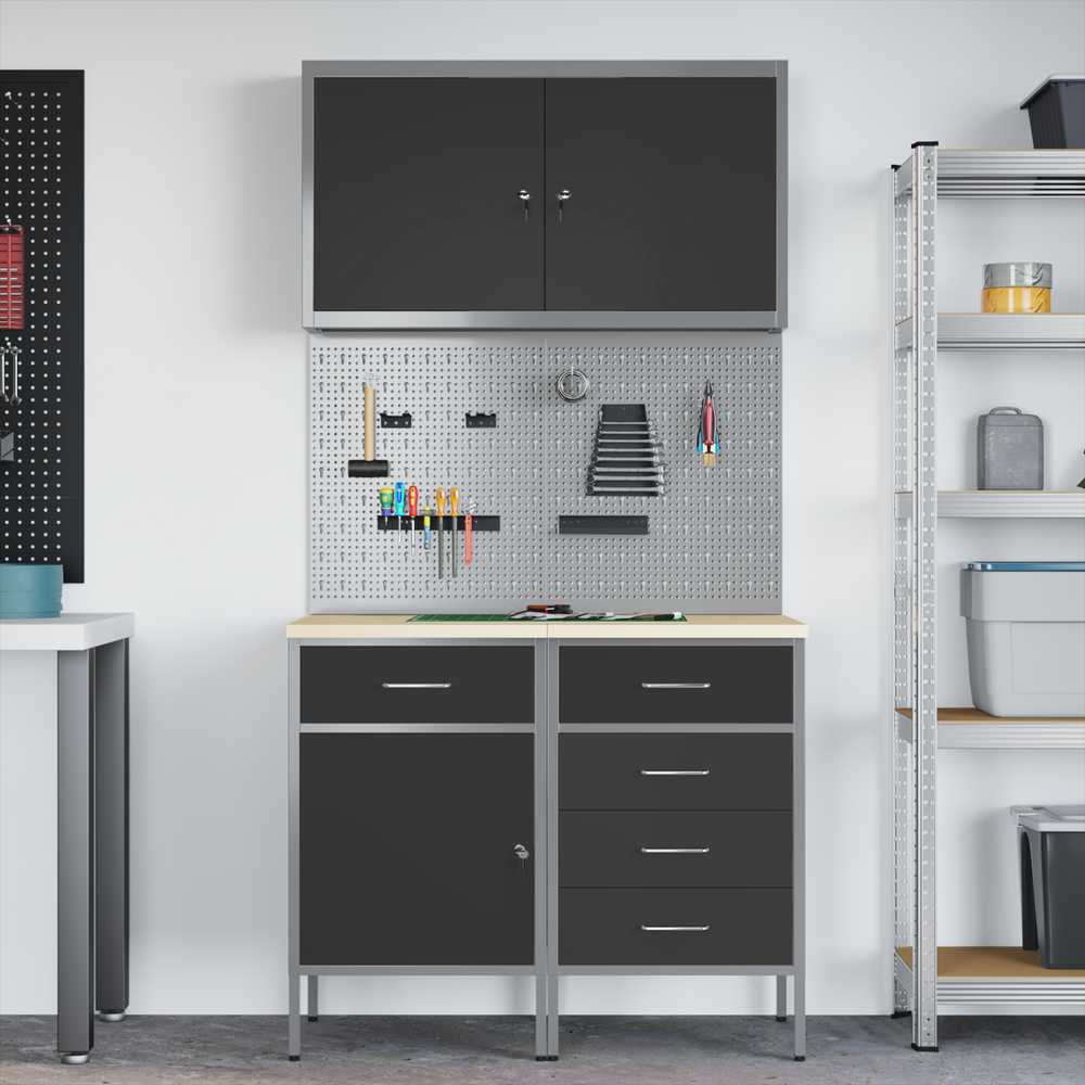 Darbo spinta 5 pcs Juoda Inžinerinė mediena ir plienas