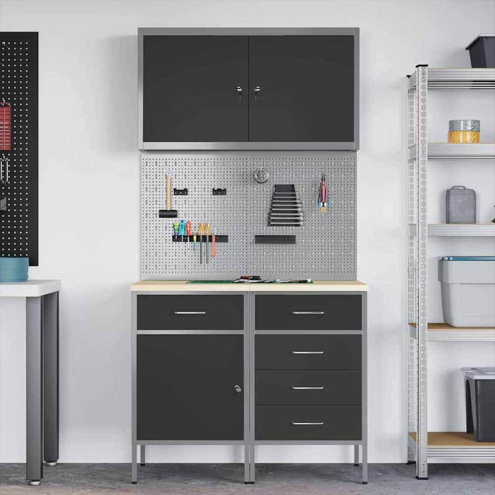 Darbo spinta 5 pcs Juoda Inžinerinė mediena ir plienas