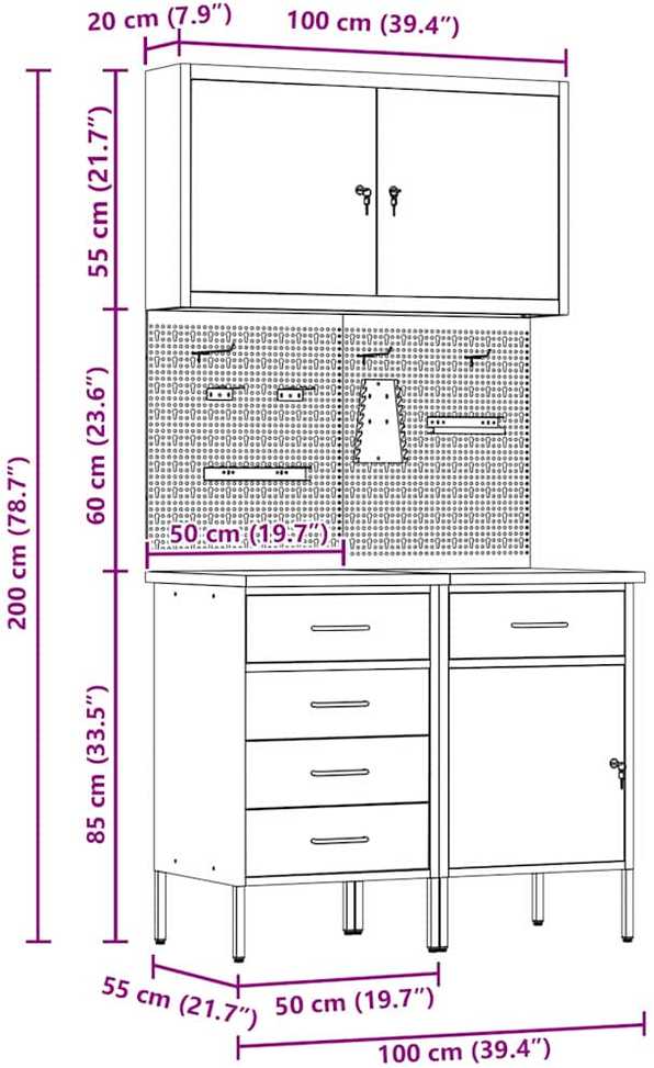 Darbo spinta 5 pcs Juoda Inžinerinė mediena ir plienas