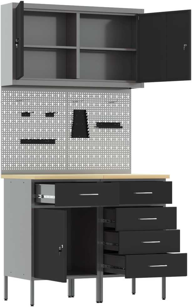 Darbo spinta 5 pcs Juoda Inžinerinė mediena ir plienas