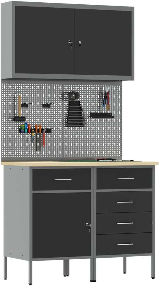 Darbo spinta 5 pcs Juoda Inžinerinė mediena ir plienas