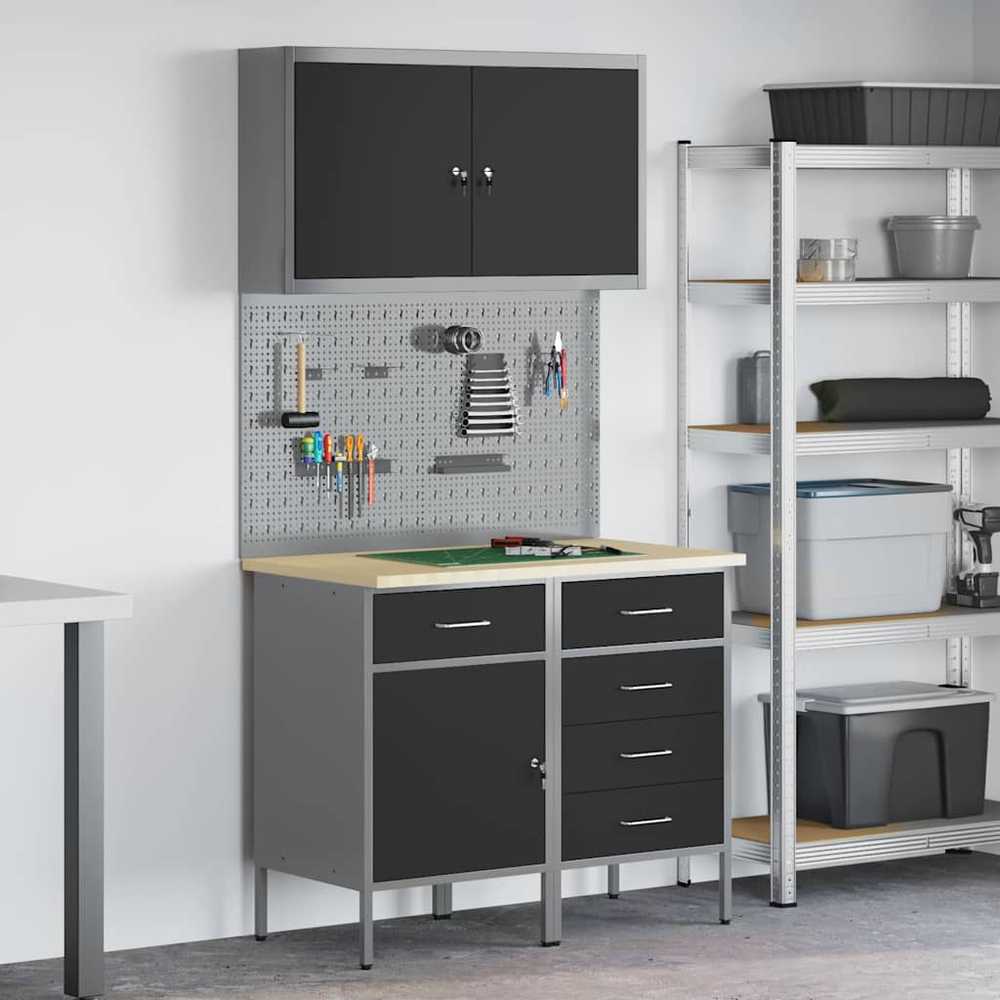 Darbo spinta 5 pcs Juoda Inžinerinė mediena ir plienas