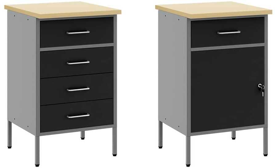 Darbo spinta 5 pcs Juoda Inžinerinė mediena ir plienas