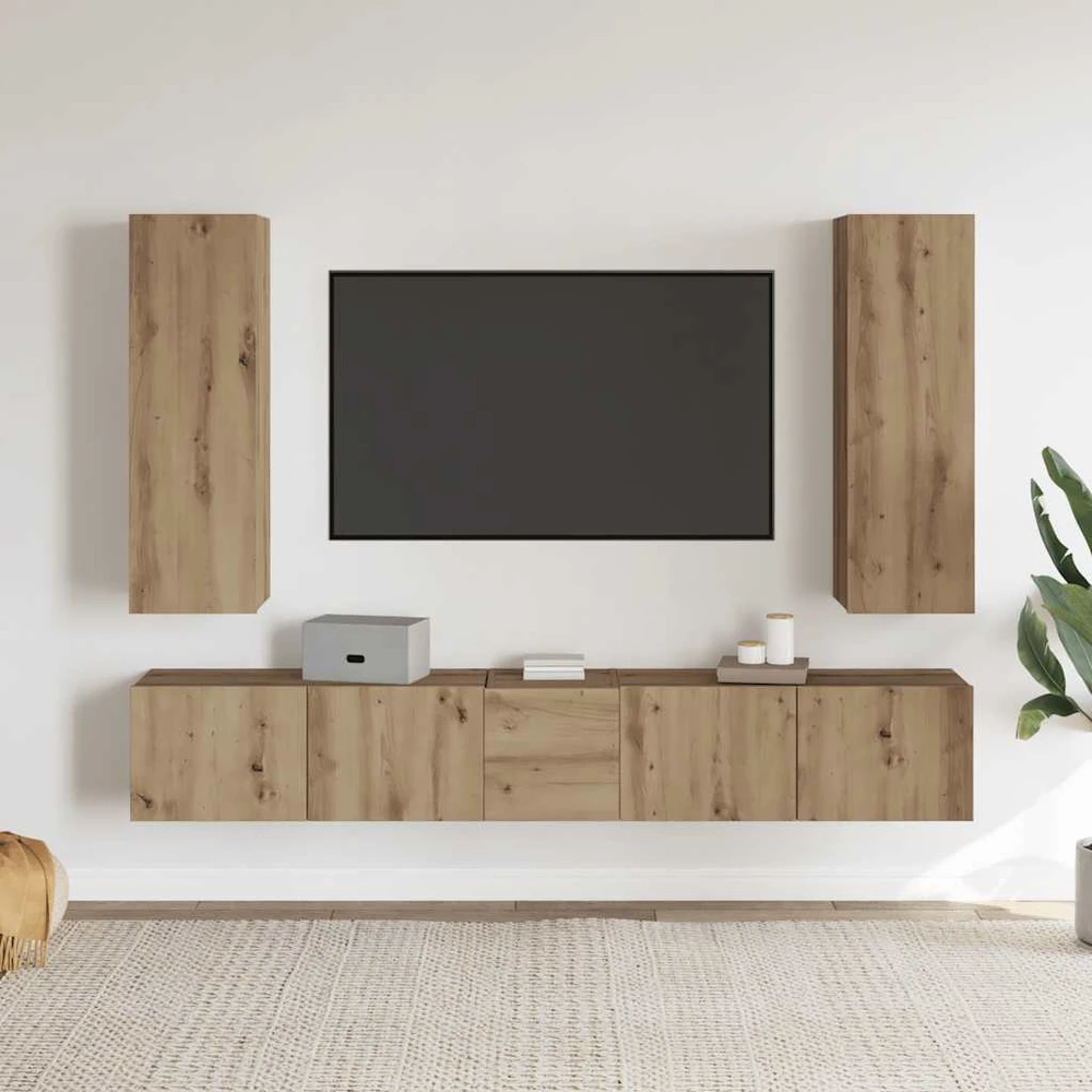 TV staliukas 5 dalių sieninis televizoriaus spintelės komplektas Artisan Oak
