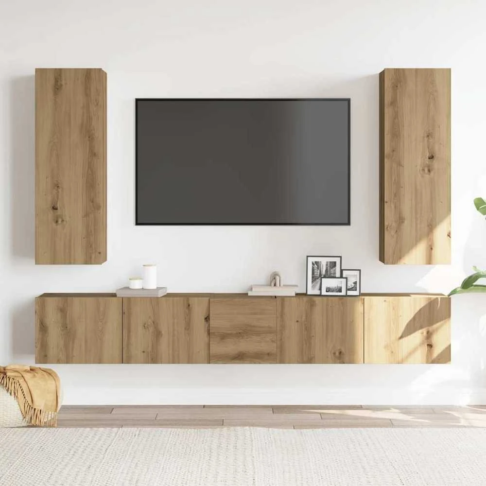 TV staliukas 5 dalių sieninis televizoriaus spintelės komplektas Artisan Oak