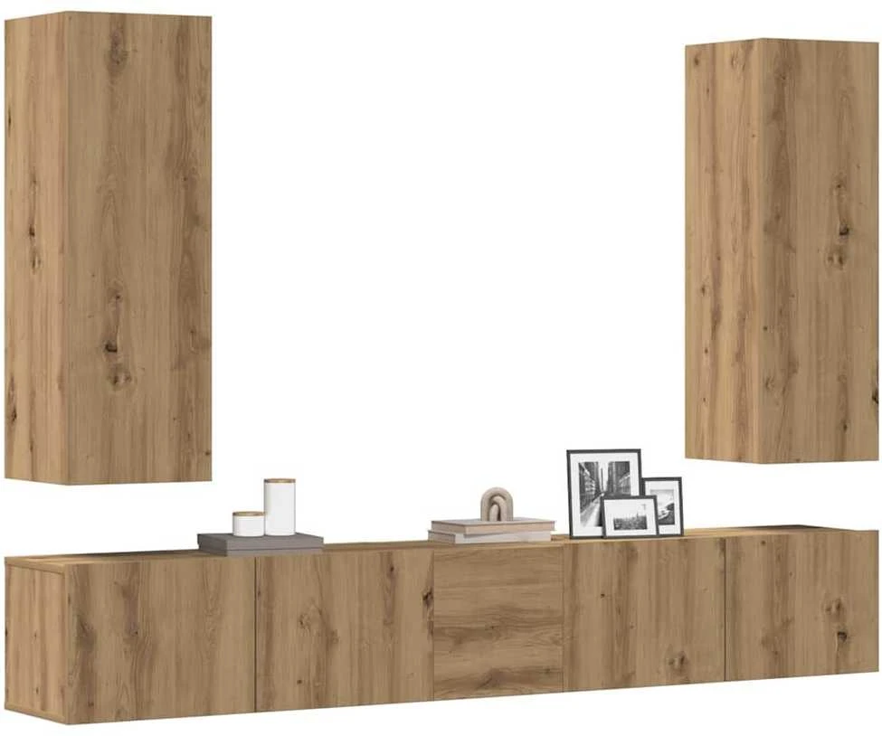 TV staliukas 5 dalių sieninis televizoriaus spintelės komplektas Artisan Oak