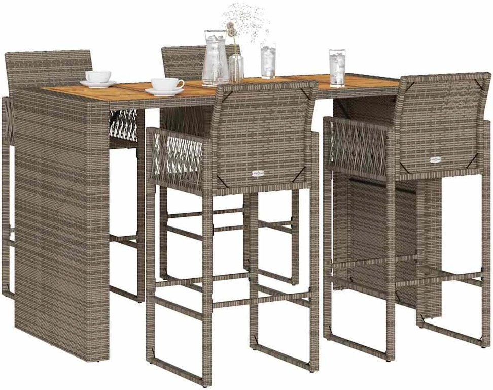 Sofa 5 dalių sodo baro komplektas be pagalvėlių Pilka polirotango