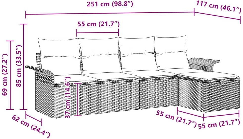 Sodo Sofų Rinkinys 5 vnt. Poli ratanas