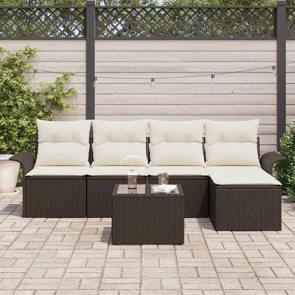 Lauko baldų komplektas Lauko sofa 6 vnt. Ruda poliratanas