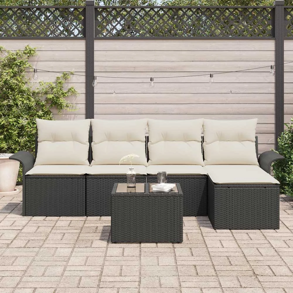 Lauko baldų komplektas Lauko sofa 6 vnt. Juoda poliratanas