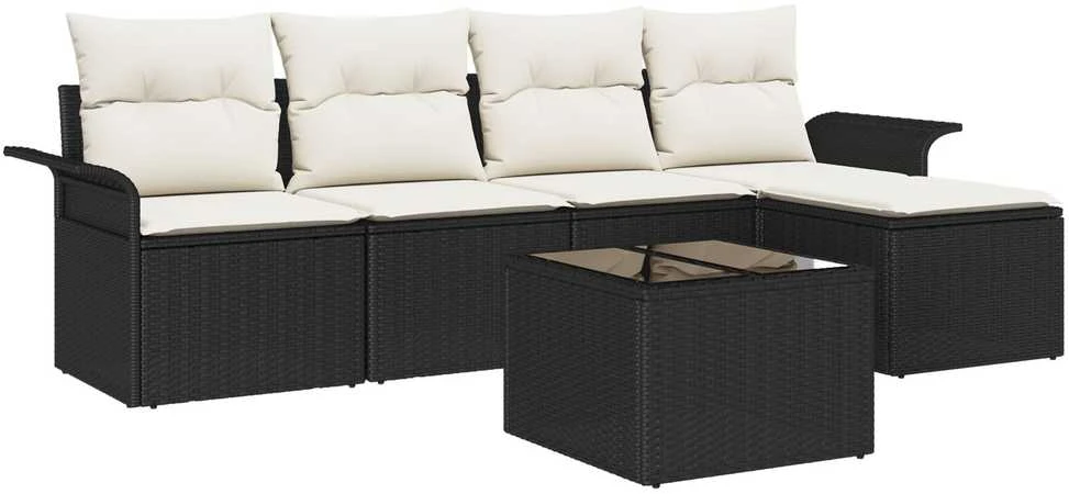Lauko baldų komplektas Lauko sofa 6 vnt. Juoda poliratanas