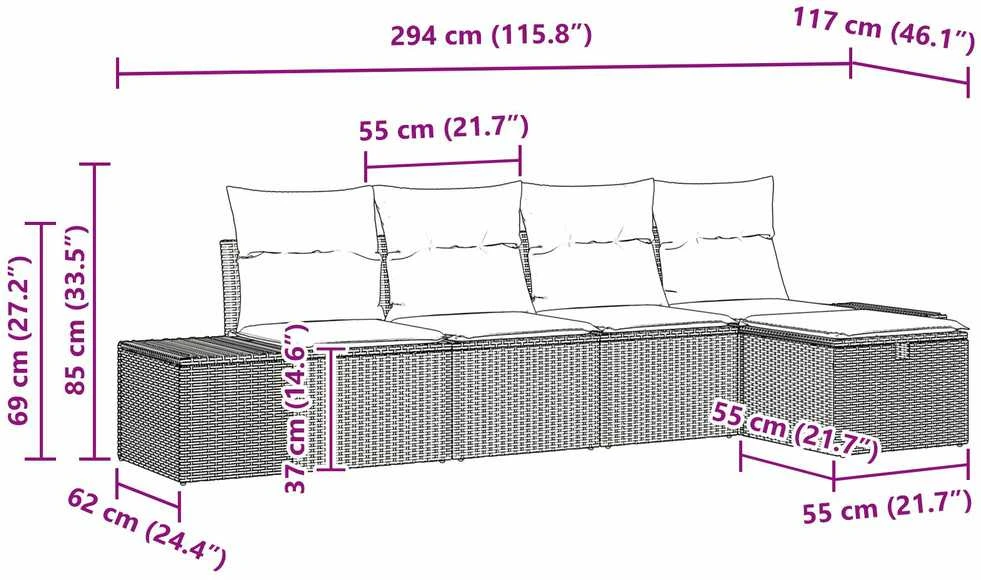 Lauko baldų komplektas Sodo Sofų Rinkinys 5 vnt. poliratanas