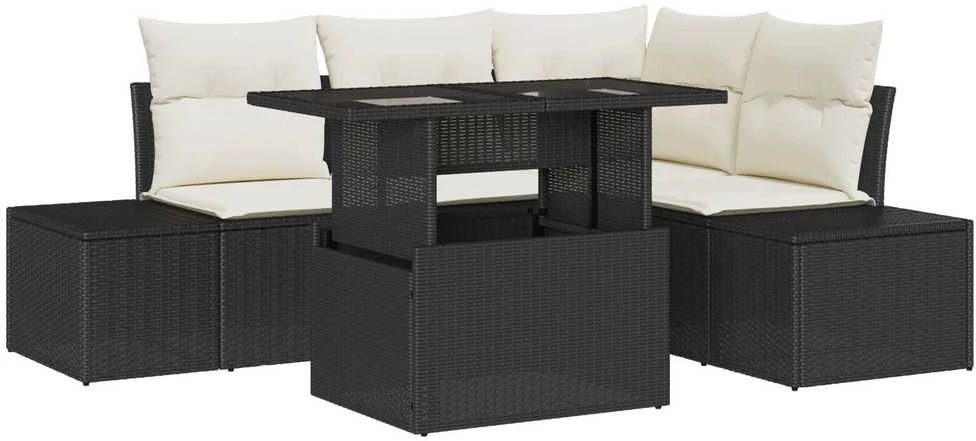 Sofa Sodo Sofų Rinkinys 5 vnt. Juoda ir kreminė poliratanas