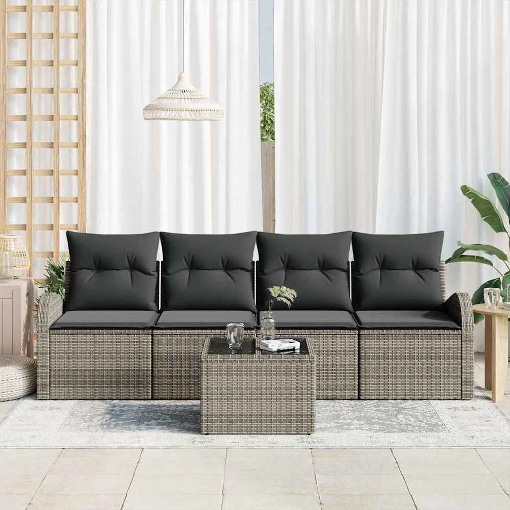 Sodo Sofų Rinkinys 5 pcs 4-Seater Pilka poliratanas
