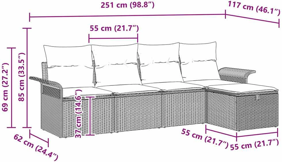 Sodo Sofų Rinkinys 5 vnt. Šviesiai pilka poliratanas