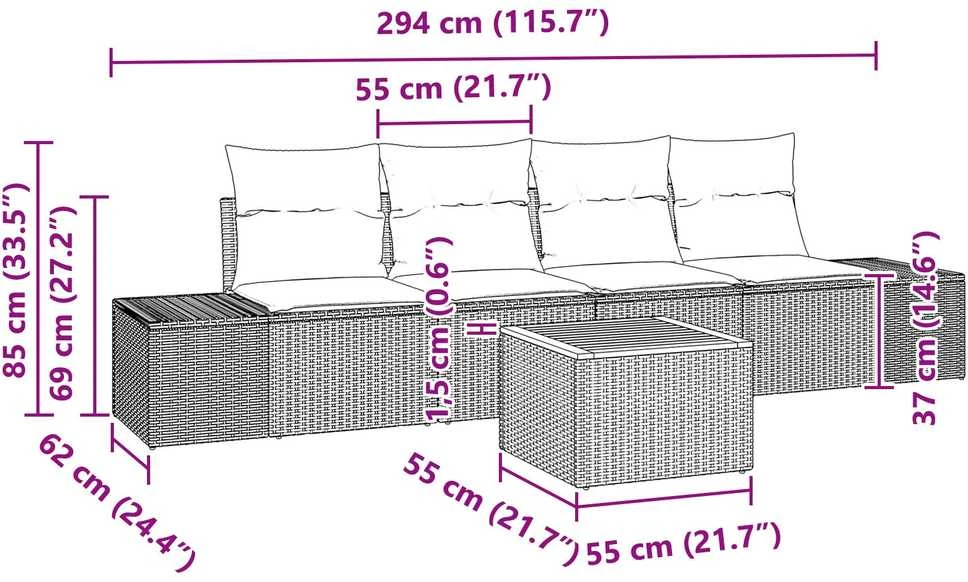 Lauko baldų komplektas Sodo Sofų Rinkinys 5 vnt. Bežinė ir šviesiai pilka poliratanas