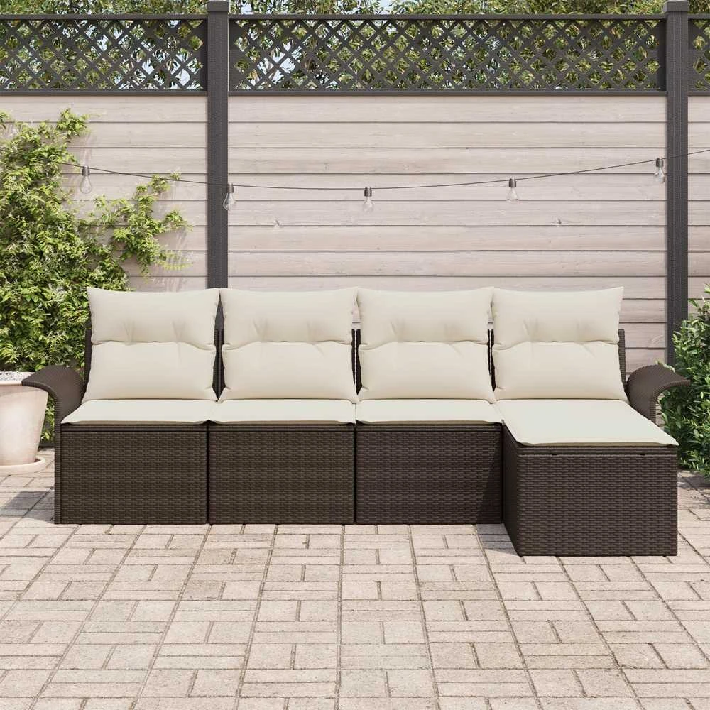 Lauko baldų komplektas Lauko sofa 5 vnt. Ruda poliratanas