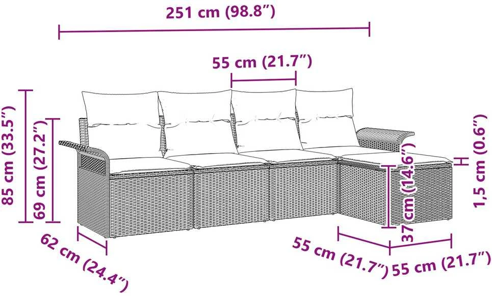 Lauko baldų komplektas Lauko sofa 5 vnt. Ruda poliratanas