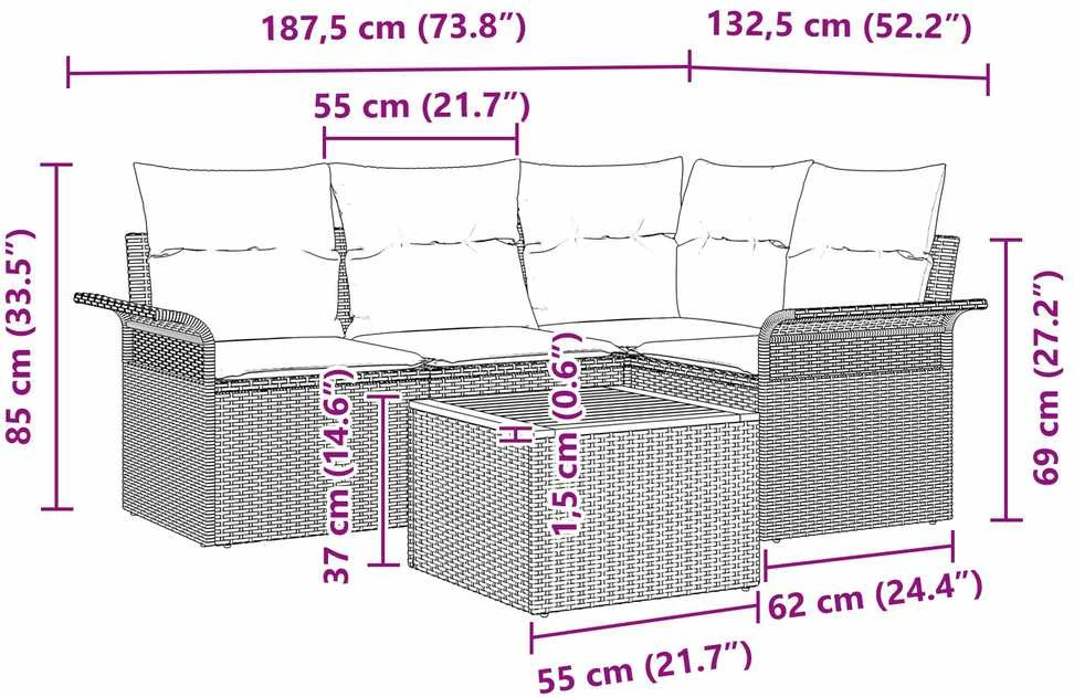Lauko baldų komplektas Sodo Sofų Rinkinys 5 vnt. Juoda poliratanas