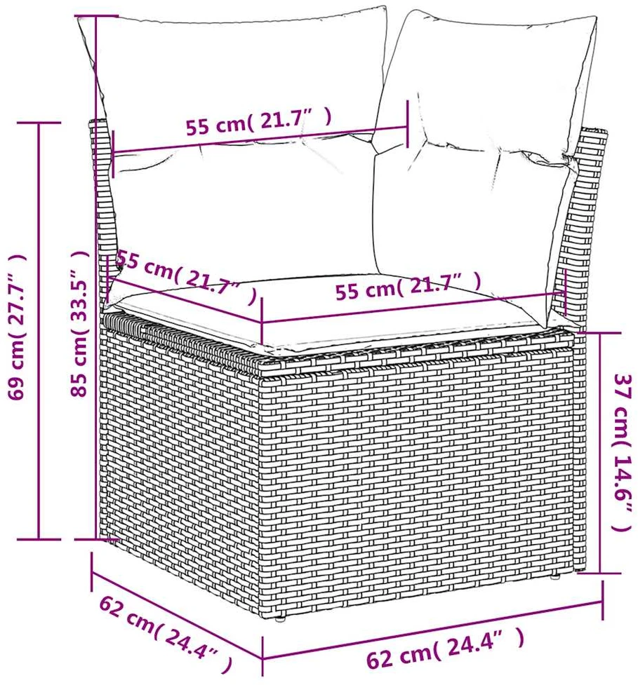 5 dalių sodo sofų komplektas su pagalvėlėmis, rudas, poliratanas