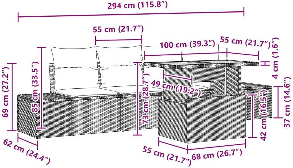 Sodo Sofų Rinkinys 5 vnt. Smėlio Poli ratanas