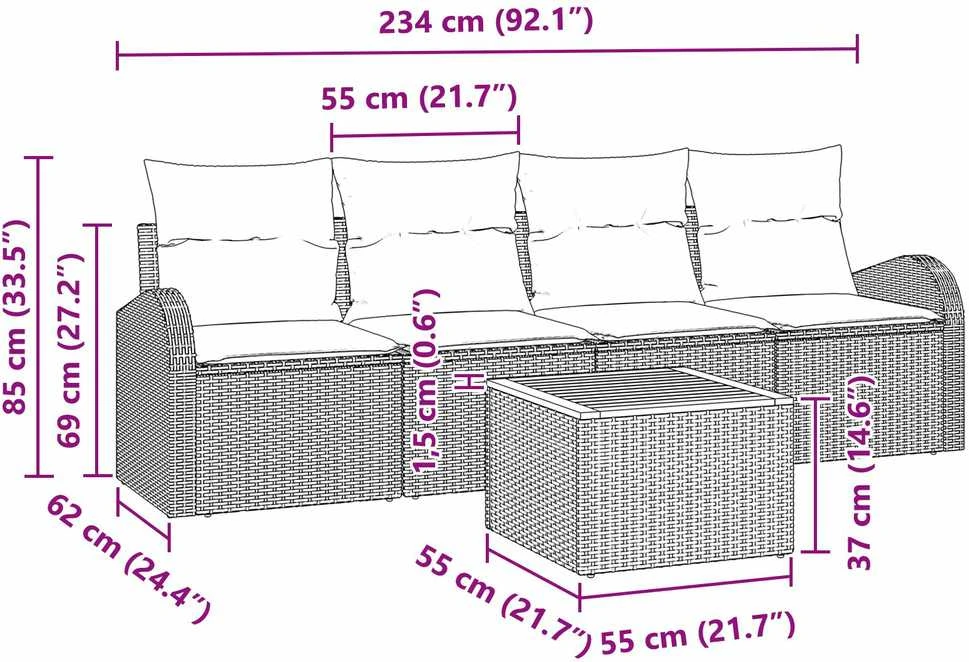 Lauko baldų komplektas Sodo Sofų Rinkinys 5 vnt. Juoda poliratanas