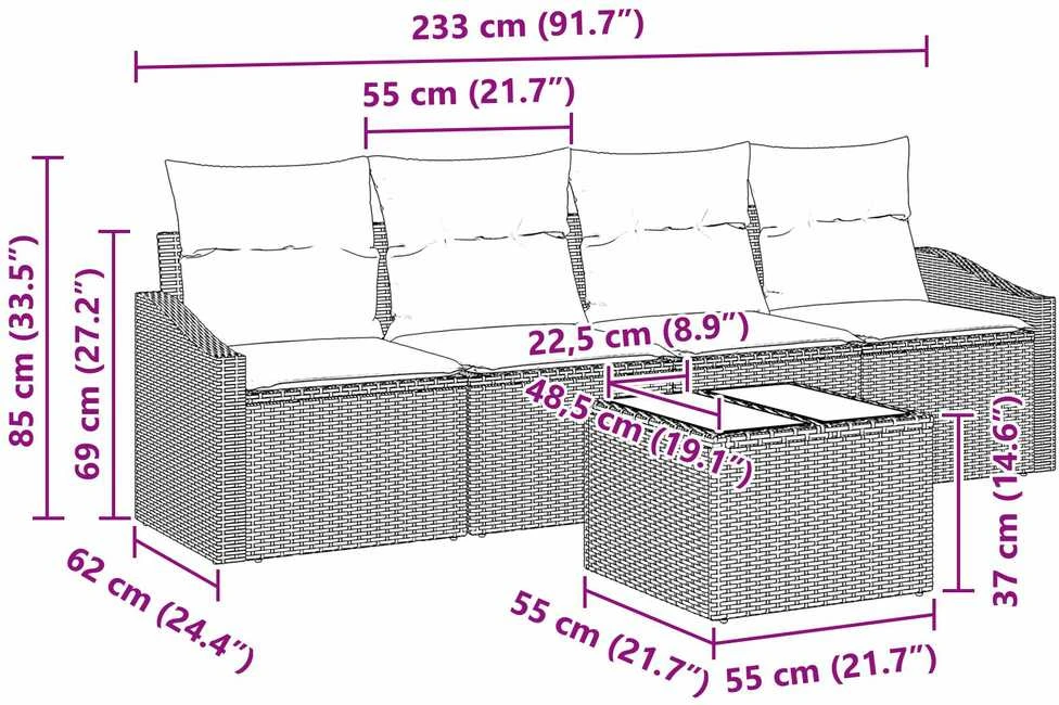 Sofos komplektas 5 vnt. Juoda ir kreminė poliratanas