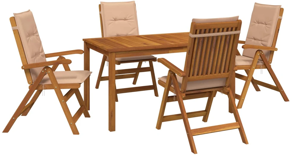 5-Piece Garden Dining Set Natūrali Kietos akacijos mediena
