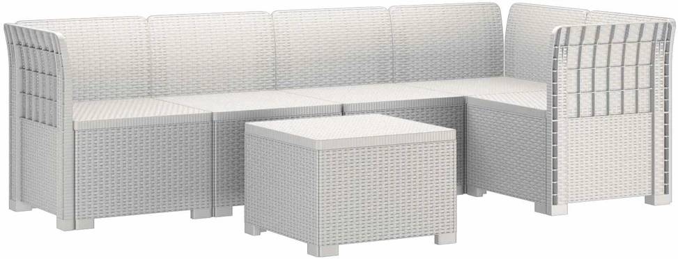 5-vietė sodo sofa Rataninio išvaizdos PP Balta