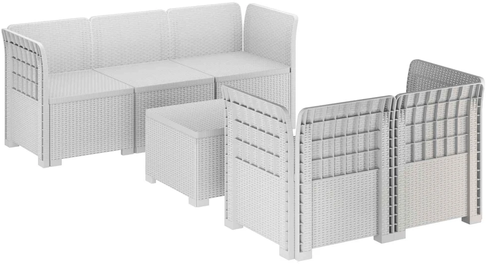 5-vietė sodo sofa Rataninio išvaizdos PP Balta