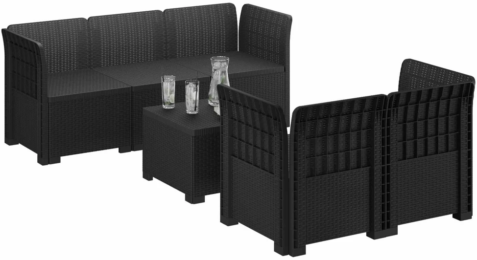 5-vietė sodo sofa Rataninio išvaizdos PP Antracito
