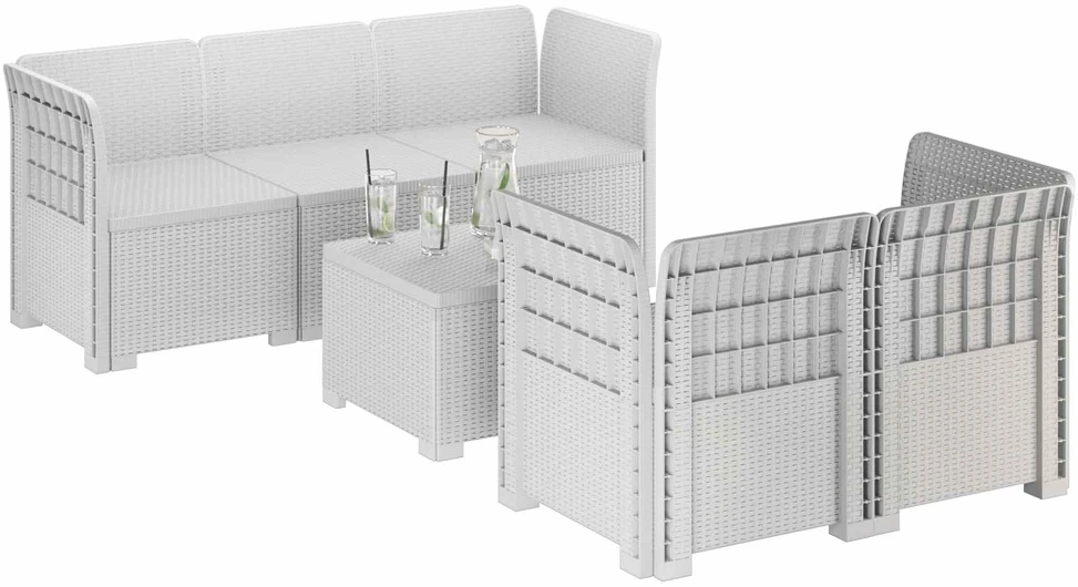 5-vietė sodo sofa Rataninio išvaizdos PP Balta