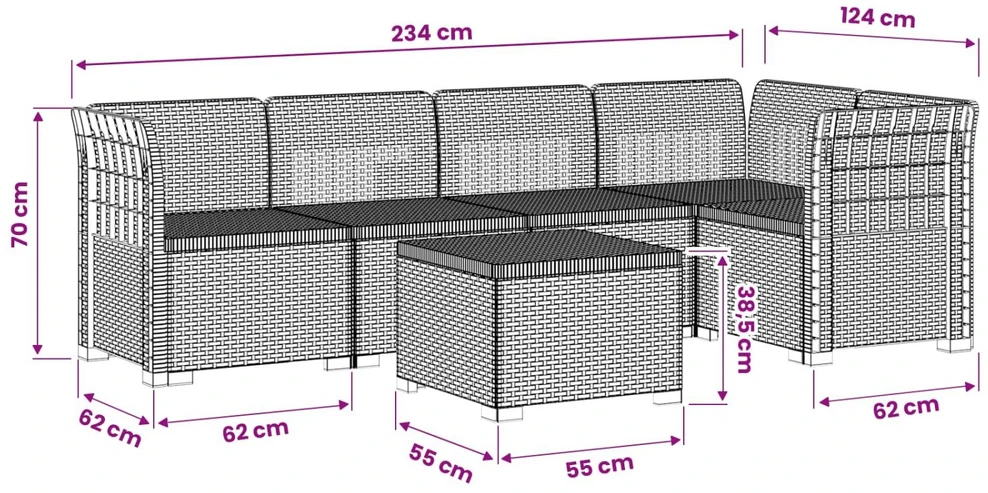 5-vietė sodo sofa Rataninio išvaizdos PP Antracito