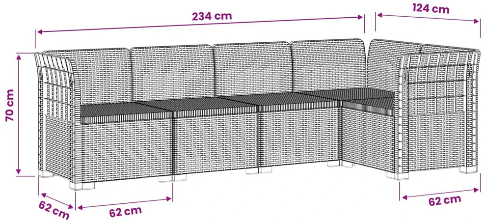 5-vietė sodo sofa Rataninio išvaizdos PP Antracito