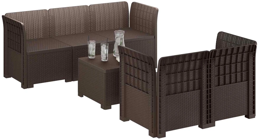 5-vietė sodo sofa Rataninio išvaizdos PP Ruda