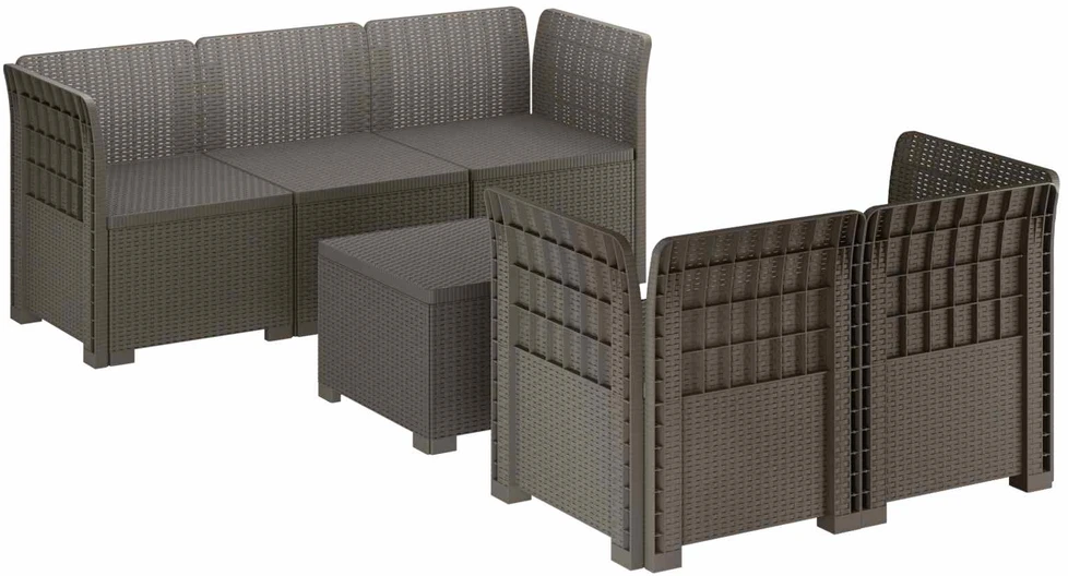 5-vietė sodo sofa Rataninio išvaizdos PP Šviesiai pilka