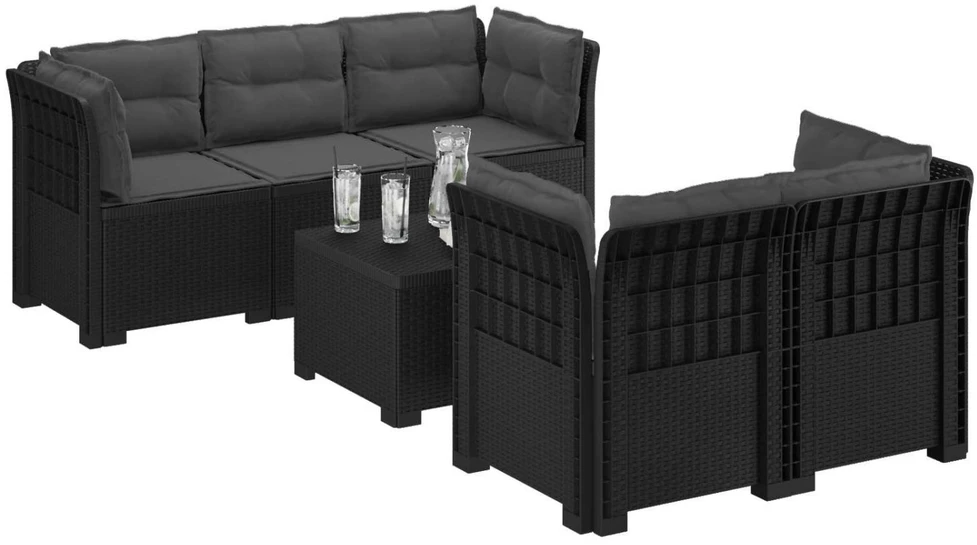 5-vietė sodo sofa su pagalvėlėmis Rataninio išvaizdos PP