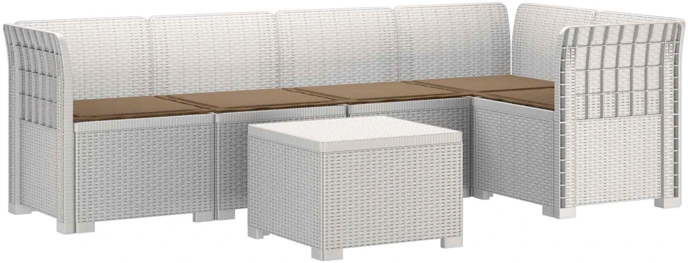 5-vietė sodo sofa su pagalvėlėmis Rataninio išvaizdos PP Balta
