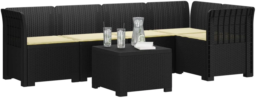5-vietė sodo sofa su pagalvėlėmis Rataninio išvaizdos PP