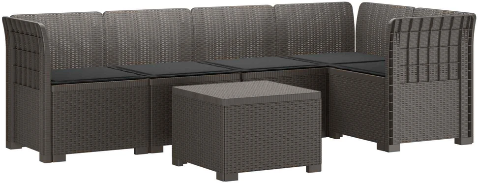 5-vietė sodo sofa su pagalvėlėmis Rataninio išvaizdos PP