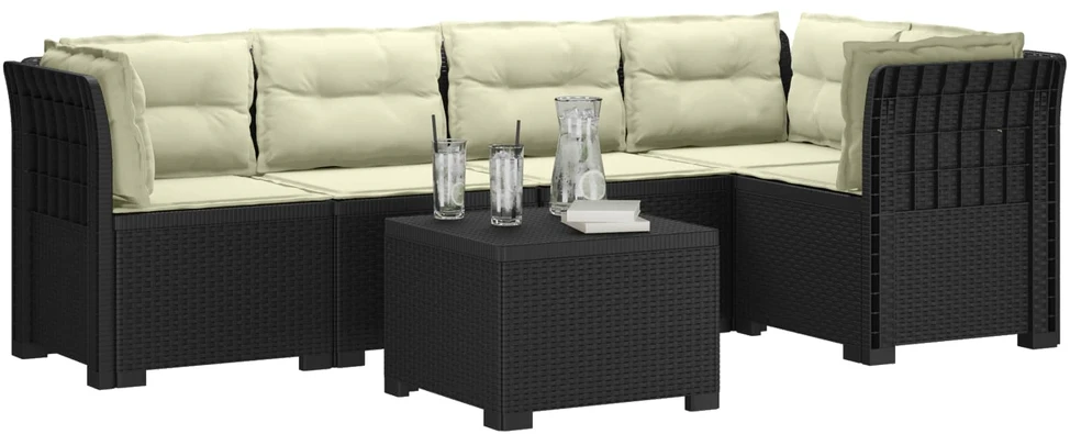 5-vietė sodo sofa su pagalvėlėmis Rataninio išvaizdos PP