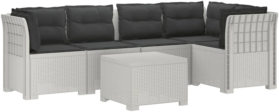 5-vietė sodo sofa su pagalvėlėmis Rataninio išvaizdos PP Balta