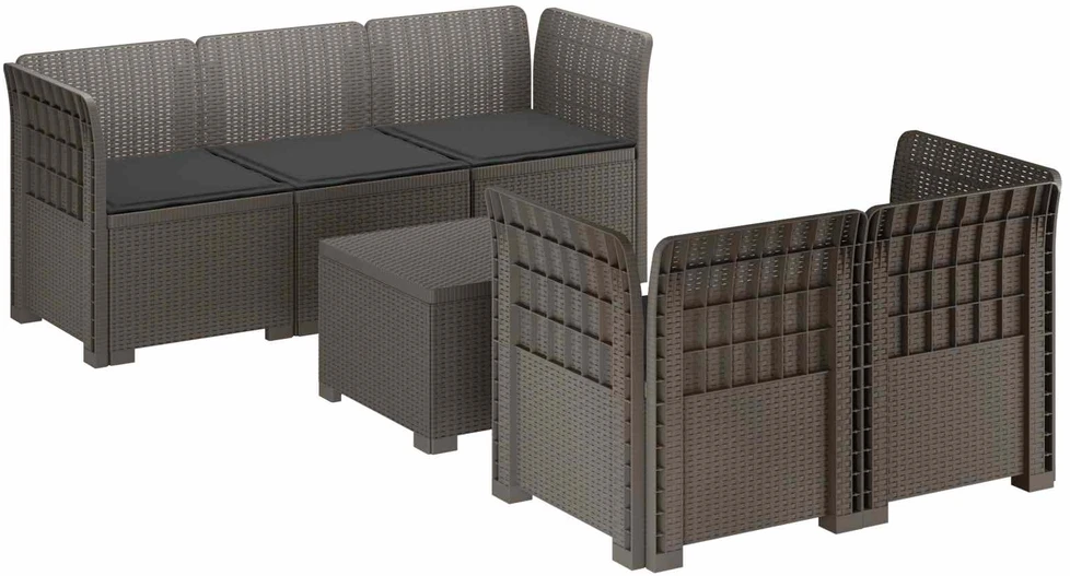 5-vietė sodo sofa su pagalvėlėmis Rataninio išvaizdos PP